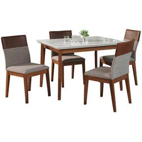 Manhattan Comfort 5-Piece Lillian 45.66" and Duke Dining Set with 4 Dining Chairs in White Gloss and Grey and Brown-Minimal & Modern