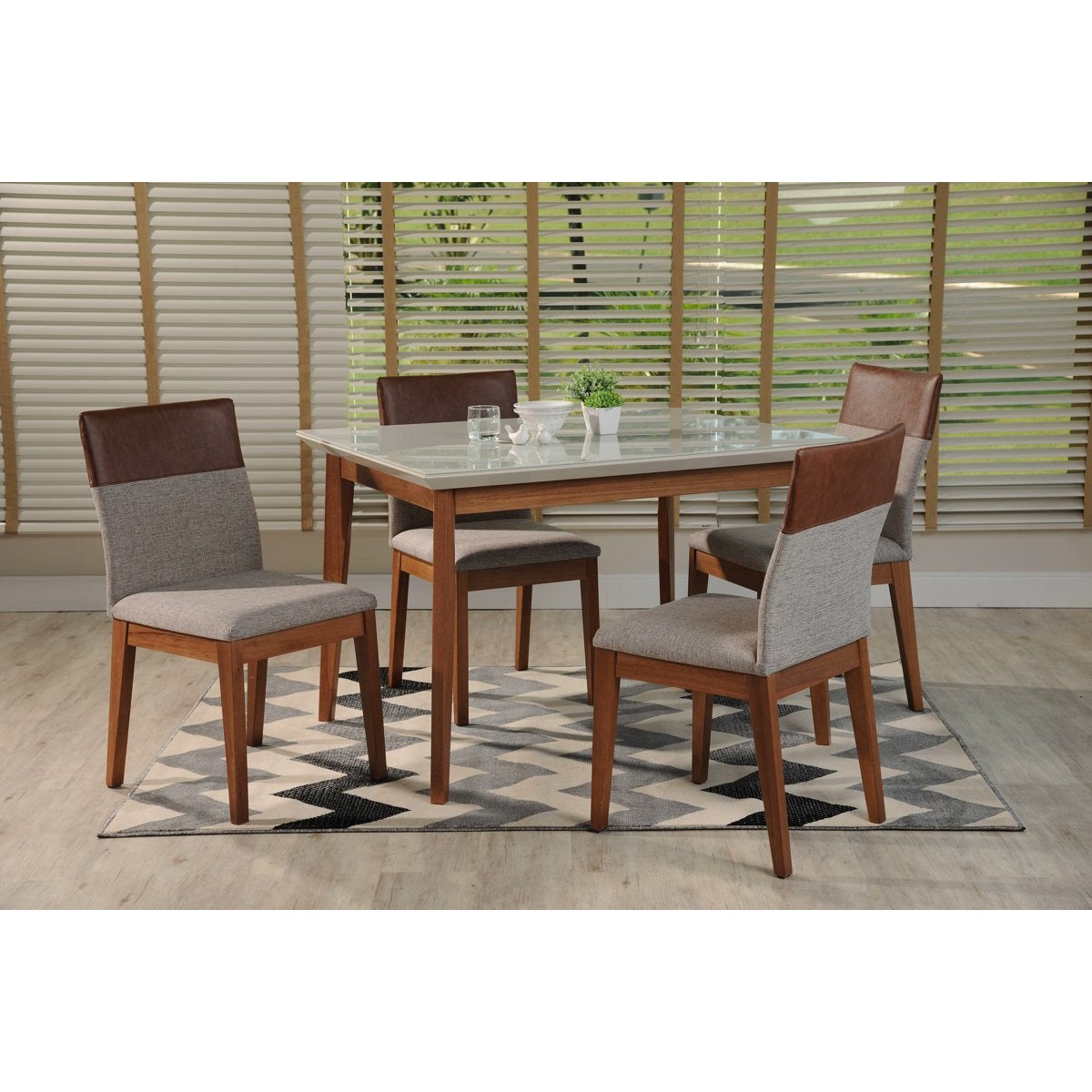 Manhattan Comfort 5-Piece Lillian 45.66" and Duke Dining Set with 4 Dining Chairs in Off White and Grey and Brown-Minimal & Modern