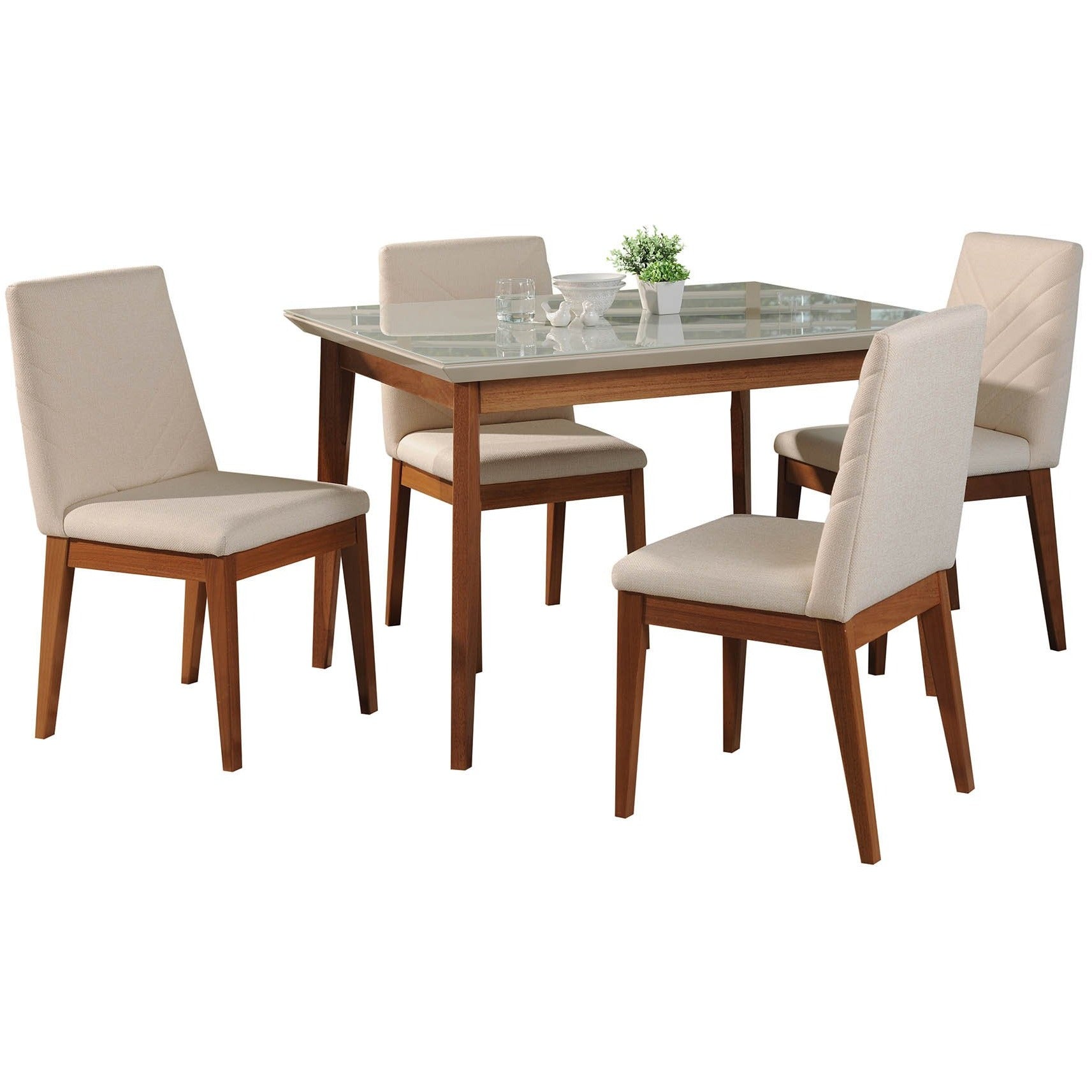 Manhattan Comfort 5-Piece Lillian 45.66" and Catherine Dining Set with 4 Dining Chairs in Off White and Beige-Minimal & Modern