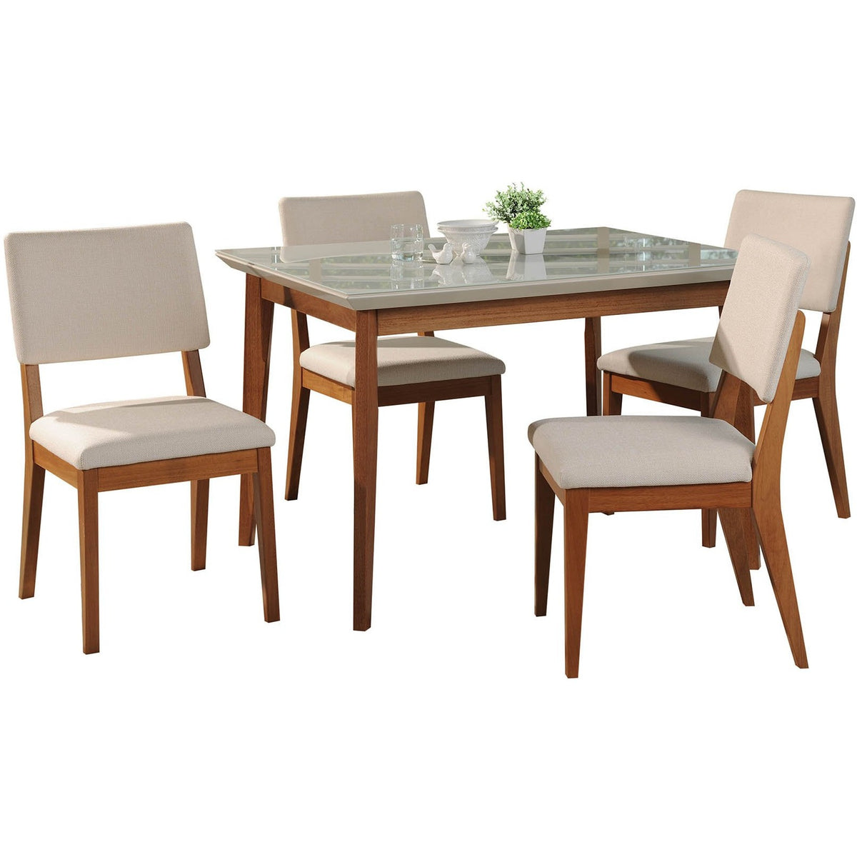 Manhattan Comfort 5-Piece Lillian 45.66" and Dover Dining Set with 4 Dining Chairs in Off White and Beige-Minimal & Modern