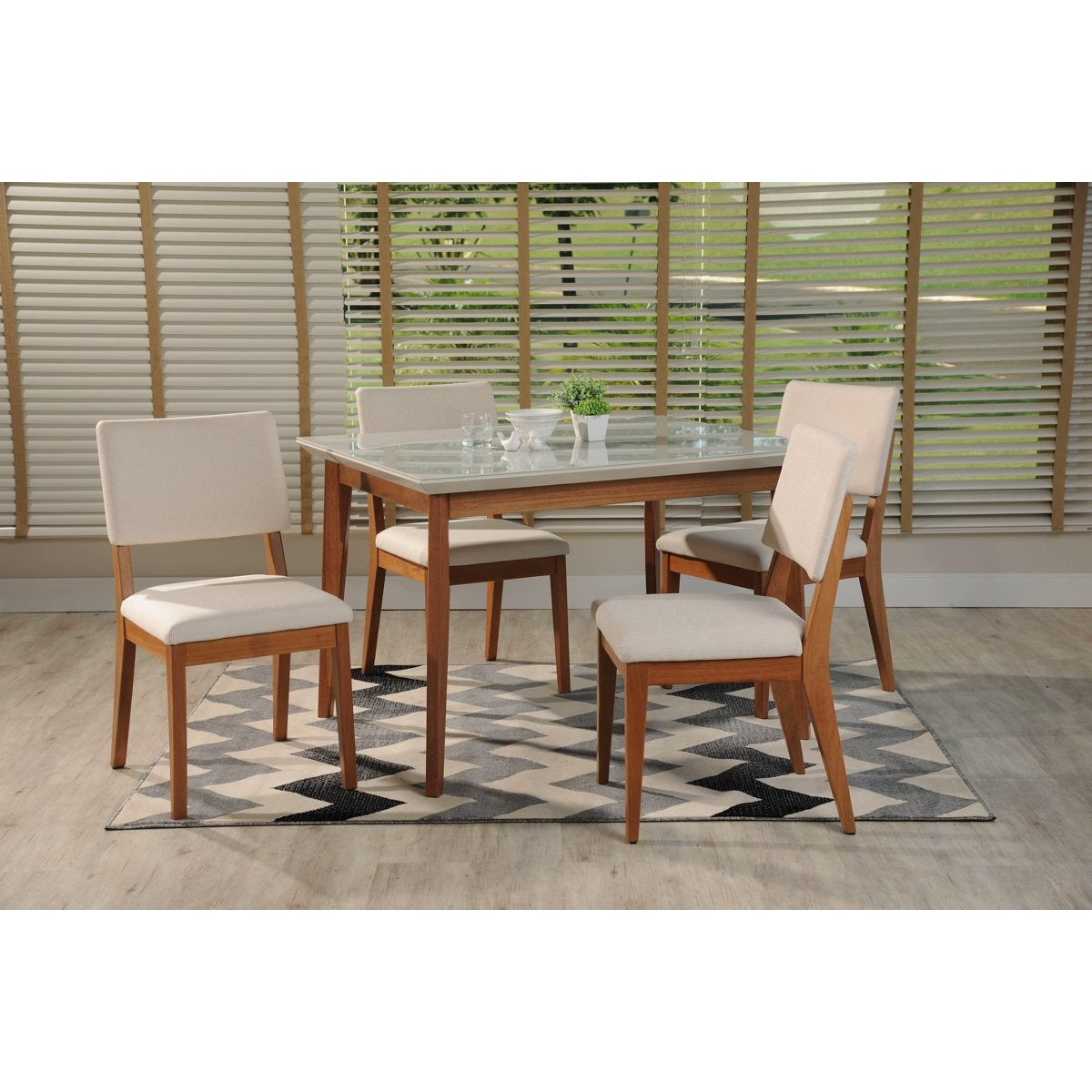 Manhattan Comfort 5-Piece Lillian 45.66" and Dover Dining Set with 4 Dining Chairs in Off White and Beige-Minimal & Modern