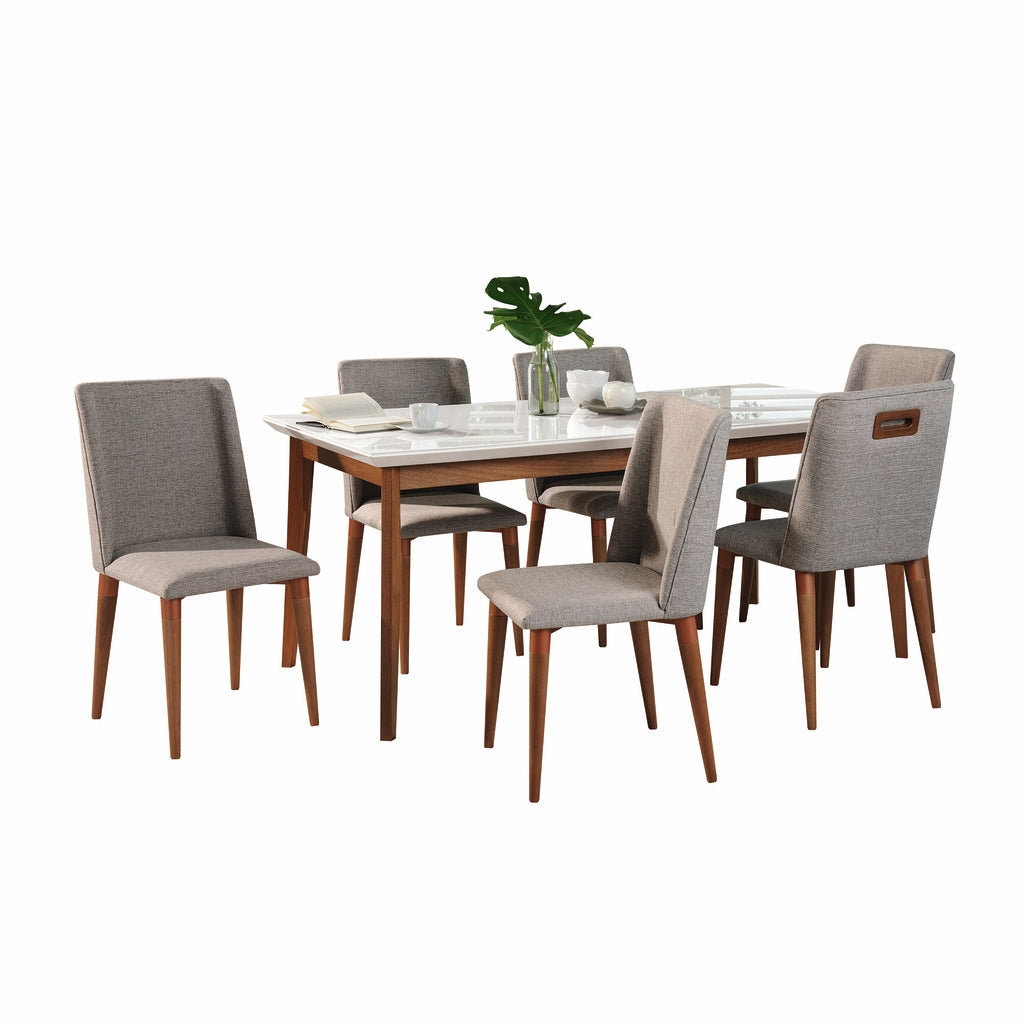 Manhattan Comfort 7-Piece Lillian 62.99" and Tampa Dining Set  with 6 Dining Chairs in  White Gloss and Grey Manhattan Comfort-Dining Sets - - 1