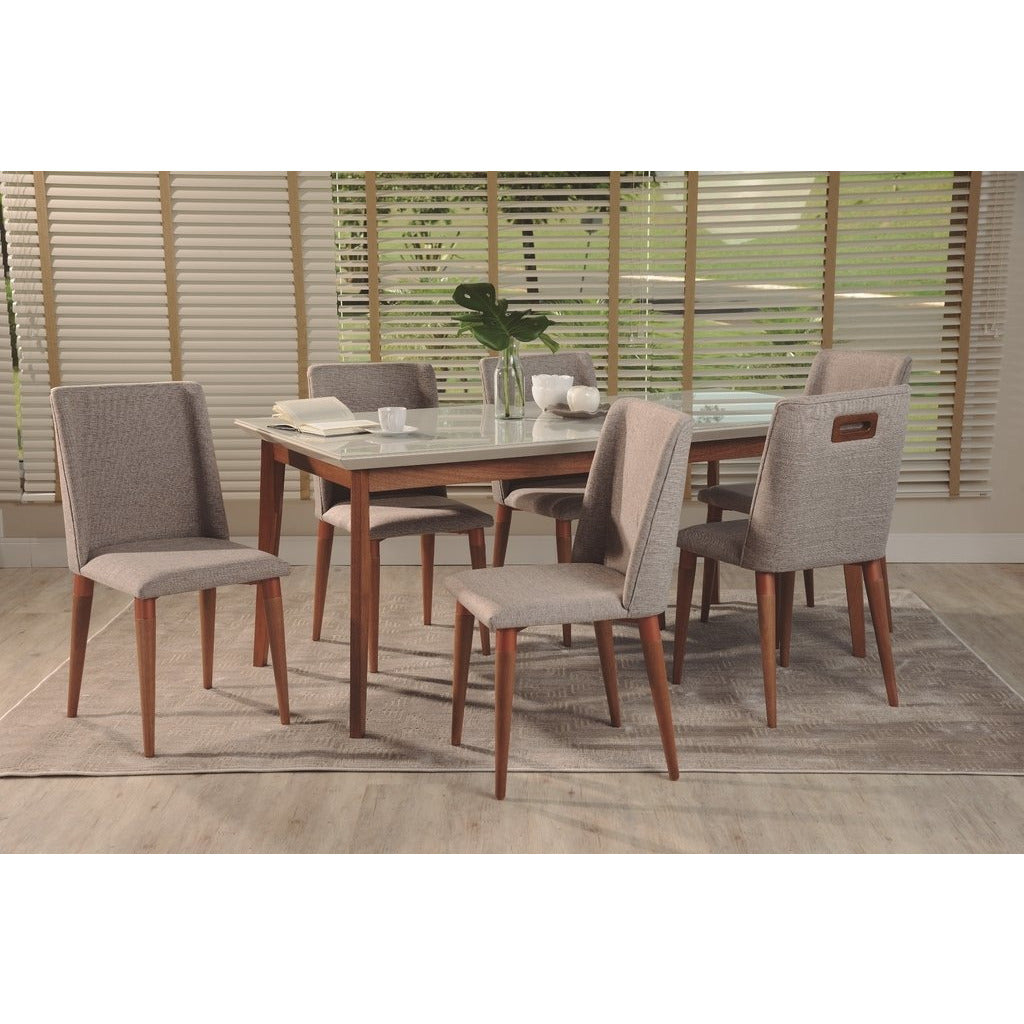 Manhattan Comfort 7-Piece Lillian 62.99" and Tampa Dining Set  with 6 Dining Chairs in  White Gloss and Grey