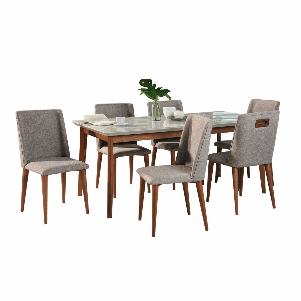 Manhattan Comfort 7-Piece Lillian 62.99" and Tampa Dining Set  with 6 Dining Chairs in  Off White  and Grey Manhattan Comfort-Dining Sets - - 1