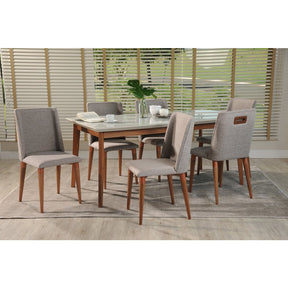 Manhattan Comfort 7-Piece Lillian 62.99" and Tampa Dining Set  with 6 Dining Chairs in  Off White  and Grey