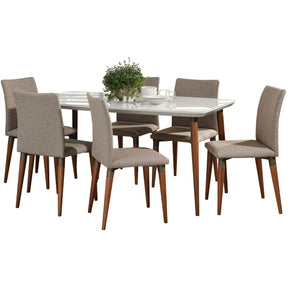 Manhattan Comfort 7-Piece Charles 62.99" Dining Set with 6 Dining Chairs in White Gloss and Grey-Minimal & Modern