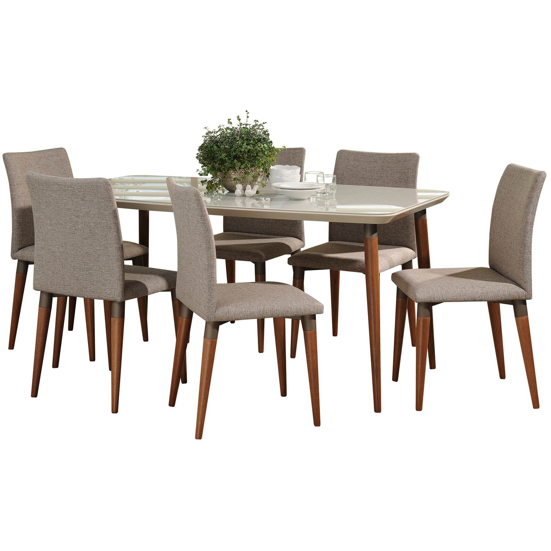 Manhattan Comfort 7-Piece Charles 62.99" Dining Set with 6 Dining Chairs in Off White and Grey-Minimal & Modern