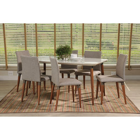 Manhattan Comfort 7-Piece Charles 62.99" Dining Set with 6 Dining Chairs in Off White and Grey-Minimal & Modern
