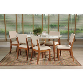 Manhattan Comfort 7-Piece Charles 62.99" and Dover Dining Set with 6 Dining Chairs in Off White and Beige-Minimal & Modern