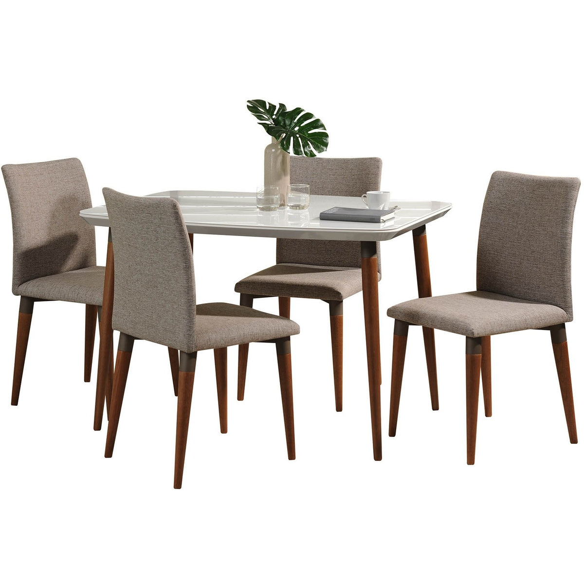 Manhattan Comfort 5-Piece Charles 45.27" Dining Set with 4 Dining Chairs in White Gloss and Grey-Minimal & Modern