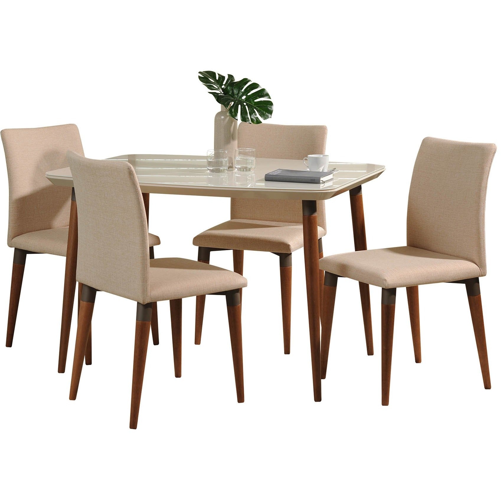 Manhattan Comfort 5-Piece Charles 45.27" Dining Set with 4 Dining Chairs in Off White and Dark Beige-Minimal & Modern