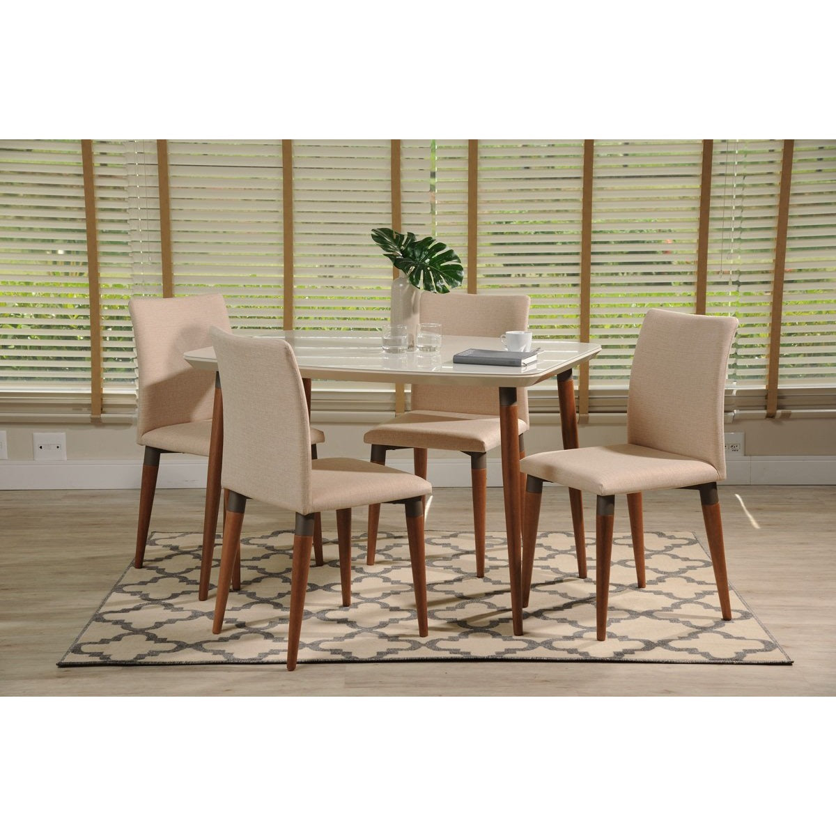 Manhattan Comfort 5-Piece Charles 45.27" Dining Set with 4 Dining Chairs in Off White and Dark Beige-Minimal & Modern