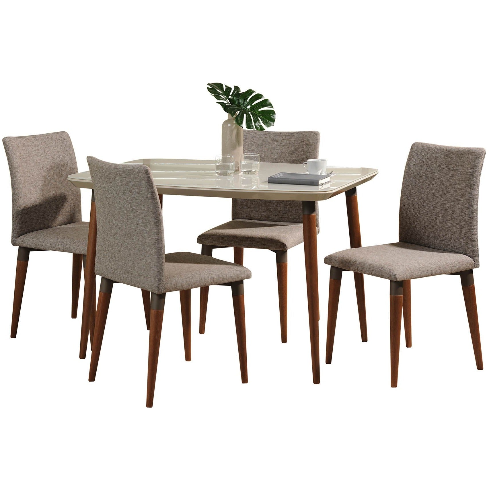 Manhattan Comfort 5-Piece Charles 45.27" Dining Set with 4 Dining Chairs in Off White and Grey-Minimal & Modern