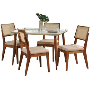Manhattan Comfort 5-Piece Charles 45.27" and Pell Dining Set with 4 Dining Chairs in Off White and Dark Beige-Minimal & Modern