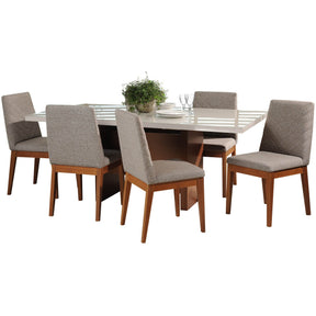 Manhattan Comfort 7-Piece Dover 72.04" and Catherine Dining Set with 6 Dining Chairs in Off White and Grey-Minimal & Modern