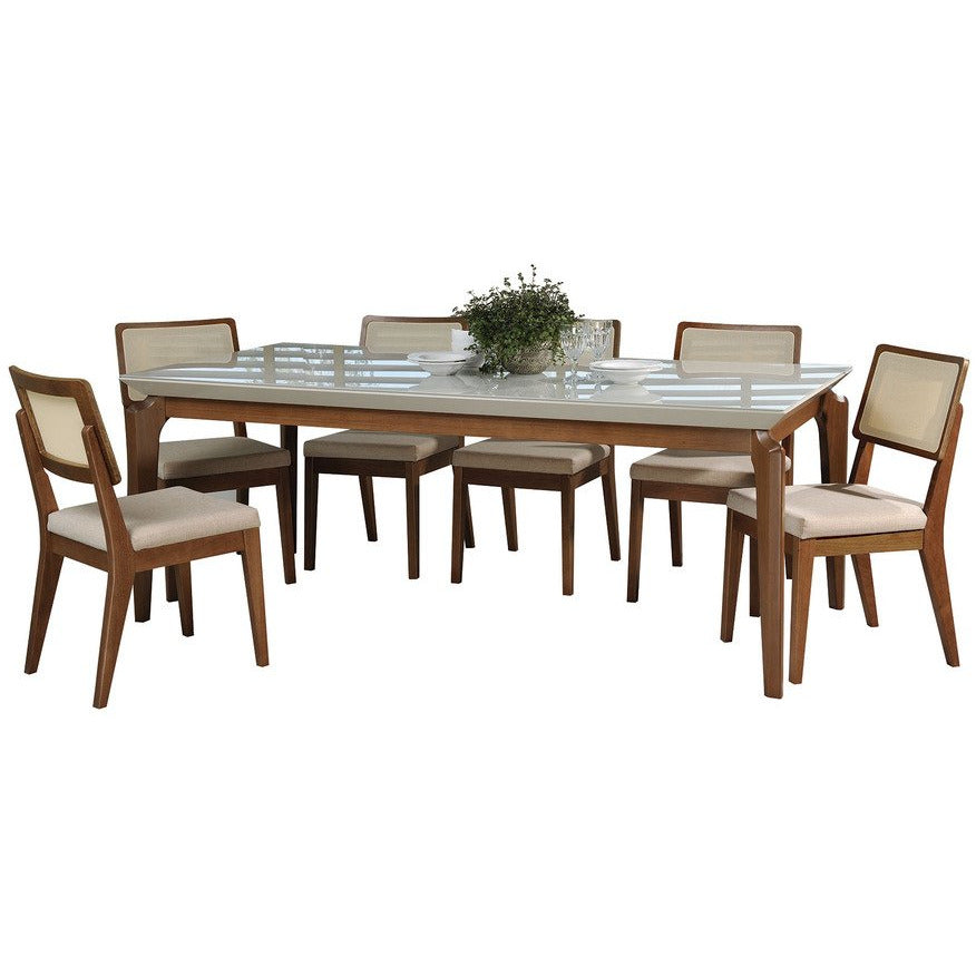 Manhattan Comfort 7-Piece Payson 82.67" and Pell 2.0 Dining Set  with 6 Dining Chairs in  Off White  and Dark BeigeManhattan Comfort-Dining Sets - - 1