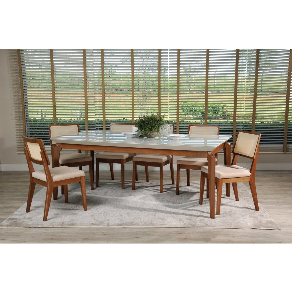 Manhattan Comfort 7-Piece Payson 82.67" and Pell 2.0 Dining Set  with 6 Dining Chairs in  Off White  and Dark Beige