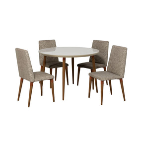 Manhattan Comfort Utopia 45.28 Modern Round Dining Table with Chevron Dining Chairs in Off White and Grey - Set of 5Manhattan Comfort-Dining Sets - - 1