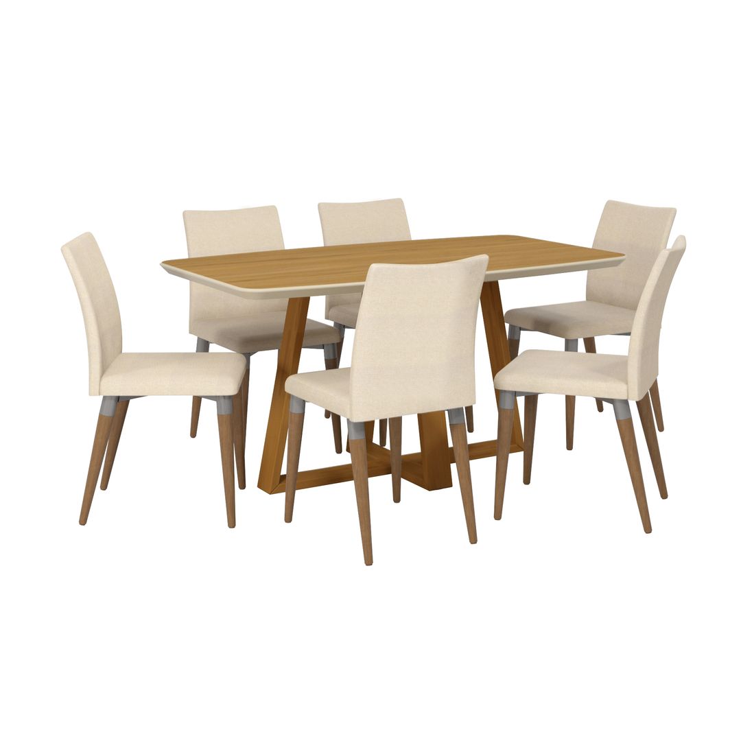 Manhattan Comfort Duffy 62.99 Modern Rectangle Dining Table and Charles Dining Chair in Cinnamon Off White and Dark Beige - Set of 7Manhattan Comfort-Dining Sets - - 1