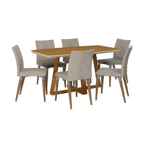 Manhattan Comfort Duffy 62.99 Modern Rectangle Dining Table and Charles Dining Chair in Cinnamon Off White and Grey - Set of 7Manhattan Comfort-Dining Sets - - 1
