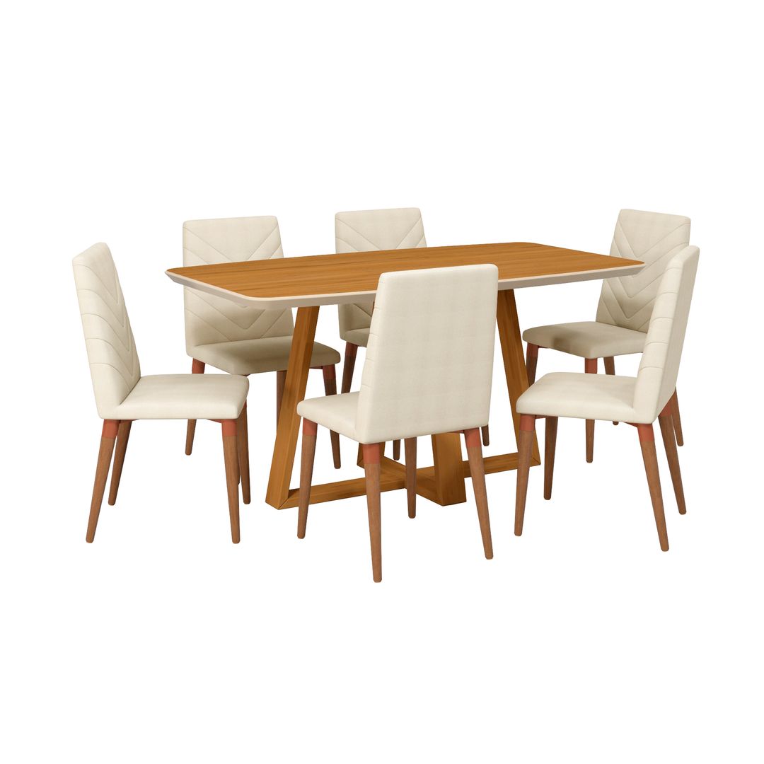 Manhattan Comfort Duffy 62.99 Modern Rectangle Dining Table and Utopia Chevron Dining Chair in Cinnamon Off White and Beige - Set of 7 Manhattan Comfort-Dining Sets - - 1