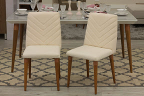 Manhattan Comfort Duffy 62.99 Modern Rectangle Dining Table and Utopia Chevron Dining Chair in Cinnamon Off White and Beige - Set of 7