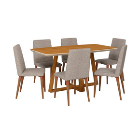 Manhattan Comfort Duffy 62.99 Modern Rectangle Dining Table and Utopia Chevron Dining Chair in Cinnamon Off White and Grey - Set of 7 Manhattan Comfort-Dining Sets - - 1