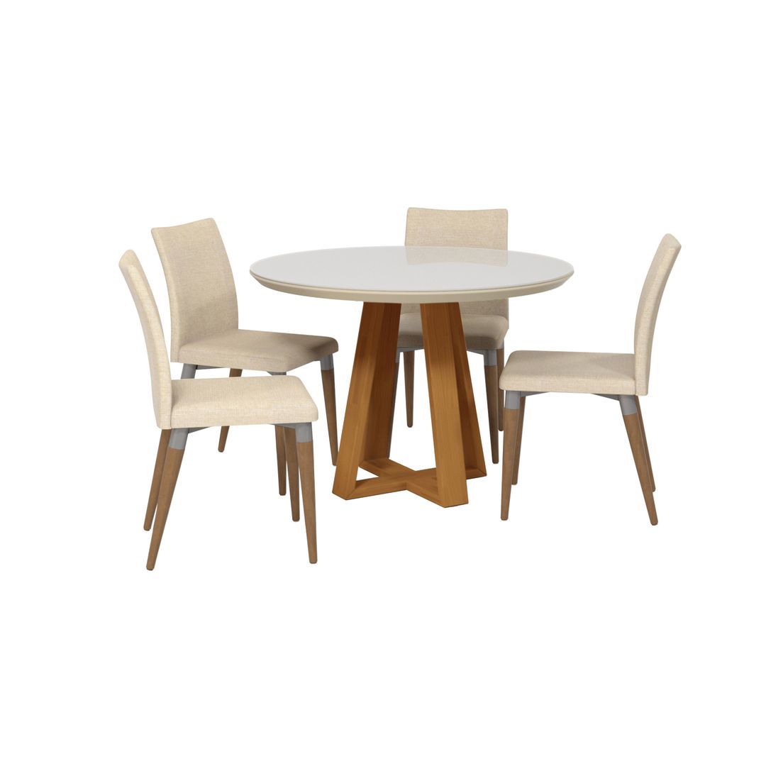Manhattan Comfort Duffy 45.27 Modern Round Dining Table and Charles Dining Chairs in Off White and Dark Beige- Set of 5Manhattan Comfort-Dining Sets - - 1