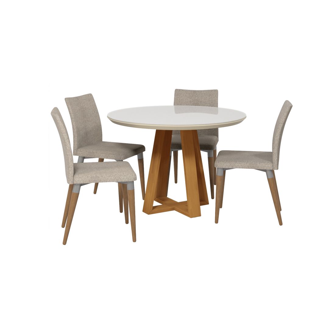 Manhattan Comfort Duffy 45.27 Modern Round Dining Table and Charles Dining Chairs in Off White and Dark Grey- Set of 5Manhattan Comfort-Dining Sets - - 1