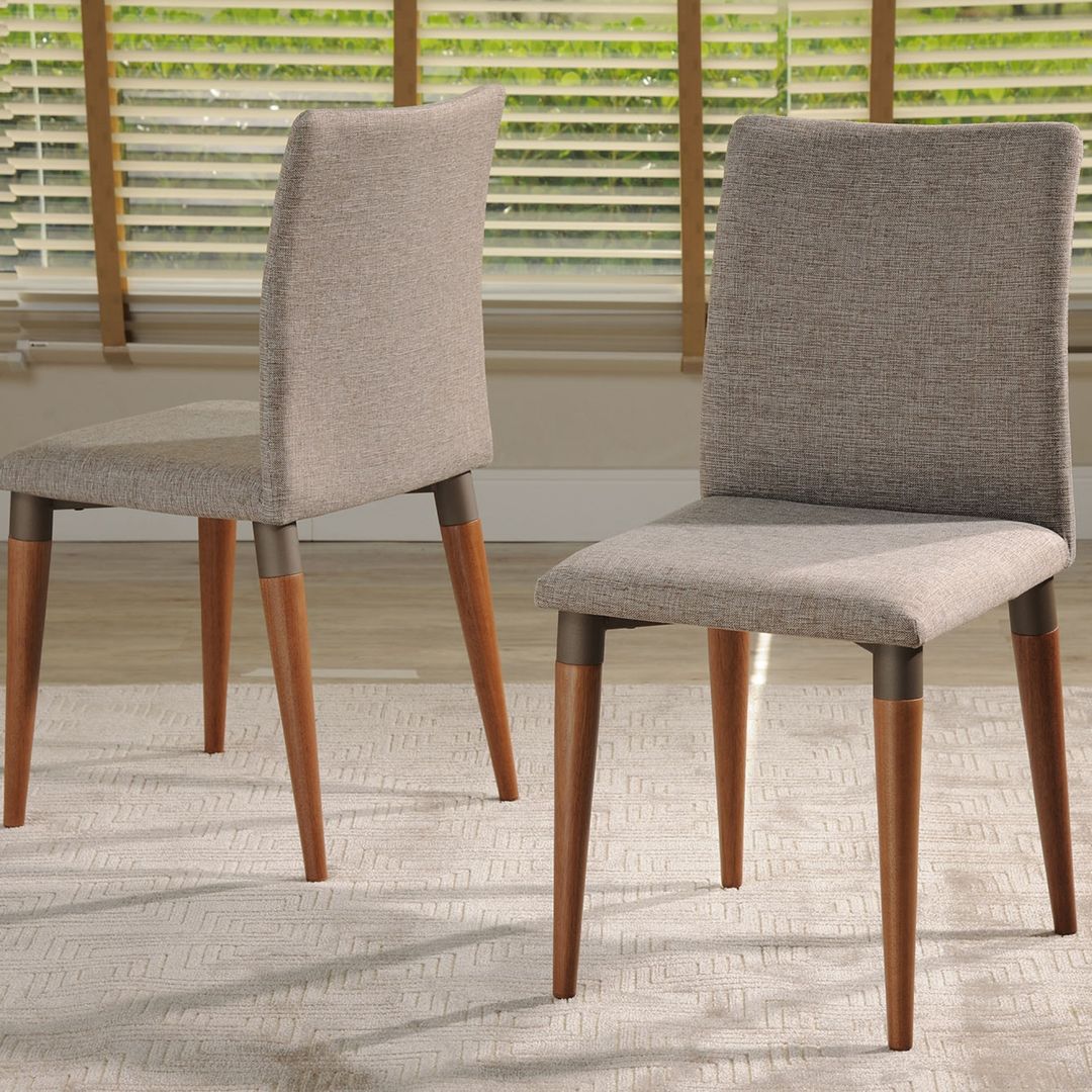 Manhattan Comfort Duffy 45.27 Modern Round Dining Table and Charles Dining Chairs in Off White and Dark Grey- Set of 5