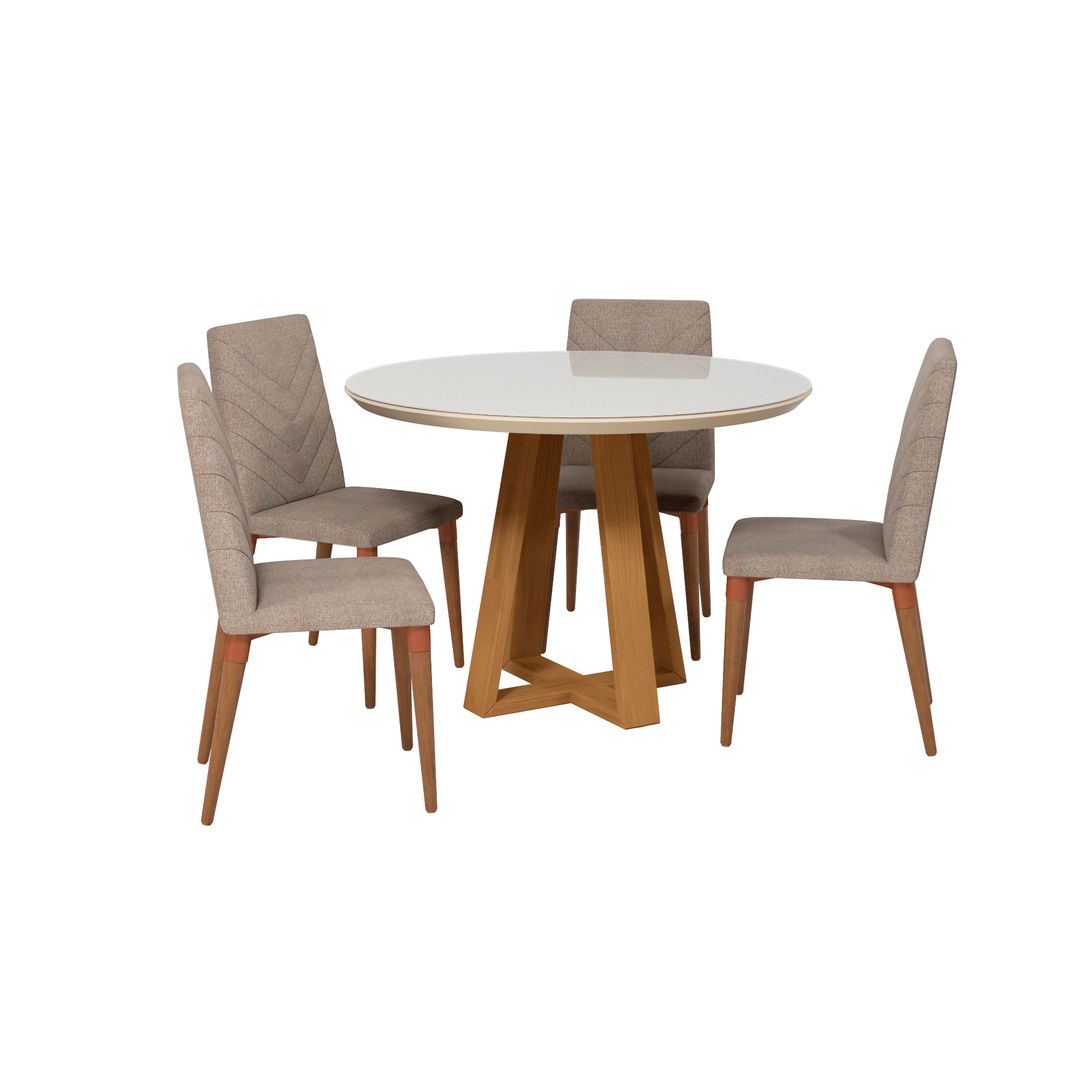 Manhattan Comfort Duffy 45.27 Modern Round Dining Table and Utopia Chevron Dining Chairs in Off White and Grey - Set of 5Manhattan Comfort-Dining Sets - - 1
