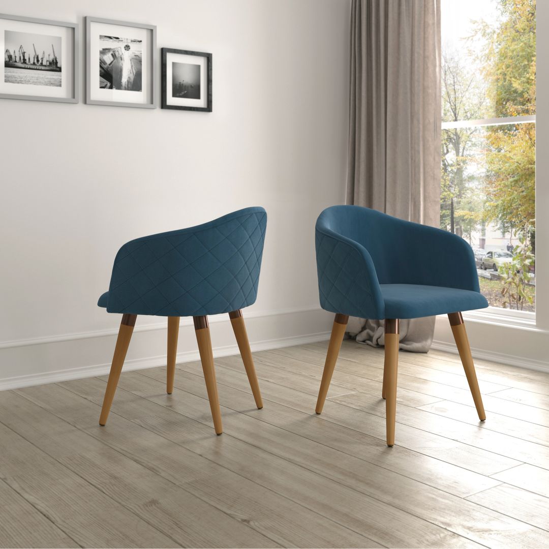 Manhattan Comfort Kari Velvet Matelassé Accent Chair in Blue - Set of 2