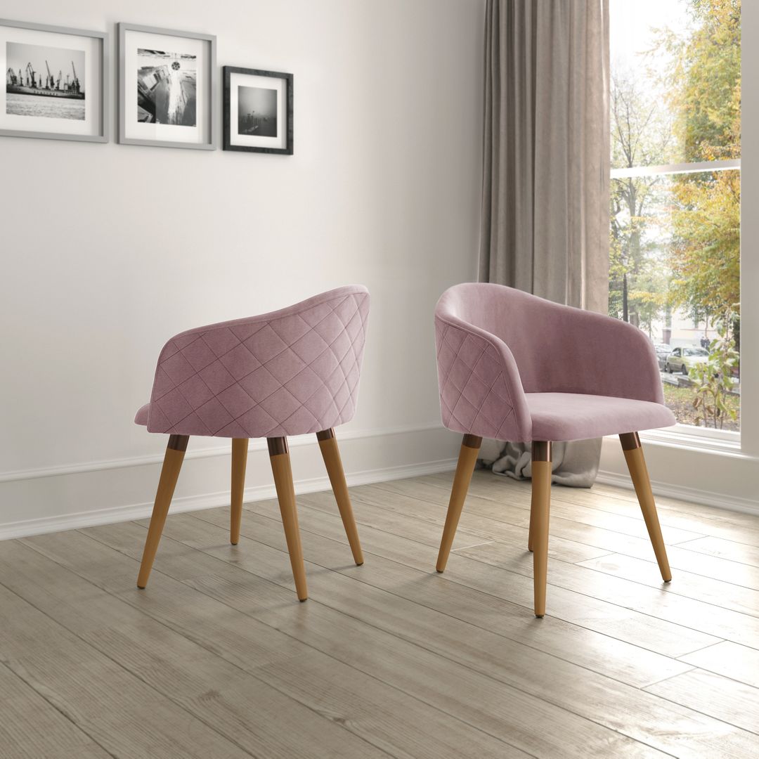 Manhattan Comfort Kari Velvet Matelassé Accent Chair in Rose Pink - Set of 2