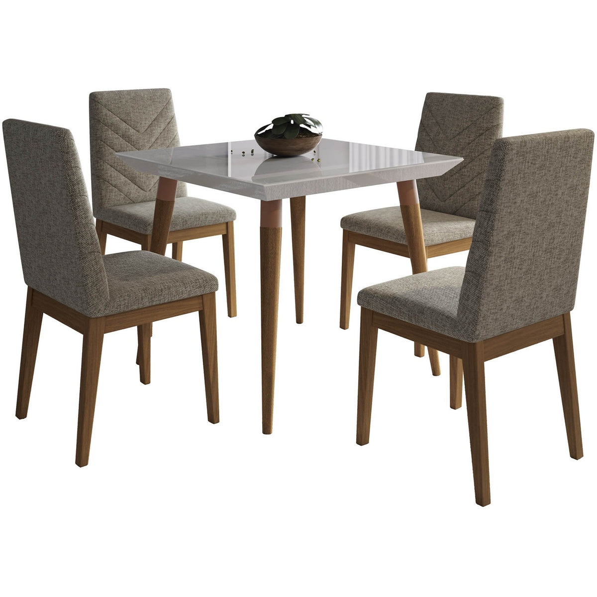 Manhattan Comfort 5-Piece Utopia 35.43" and Catherine Dining Set with 4 Dining Chairs in Off White and Grey-Minimal & Modern