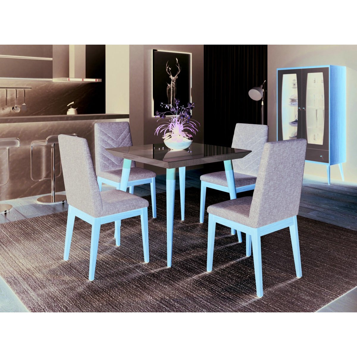 Manhattan Comfort 5-Piece Utopia 35.43" and Catherine Dining Set with 4 Dining Chairs in Off White and Grey-Minimal & Modern