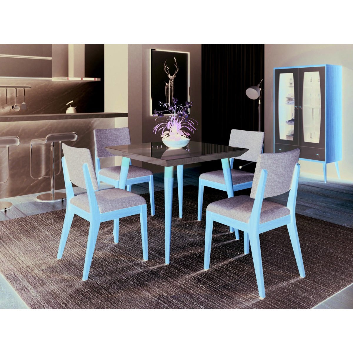 Manhattan Comfort 5-Piece Utopia 35.43" and Dover Dining Set with 4 Dining Chairs in Off White and Grey-Minimal & Modern
