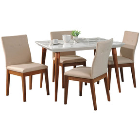 Manhattan Comfort 5-Piece Utopia 47.24" and Leroy Dining Set with 4 Dining Chairs in White Gloss and Dark Beige-Minimal & Modern