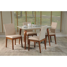 Manhattan Comfort 5-Piece Utopia 47.24" and Leroy Dining Set with 4 Dining Chairs in White Gloss and Dark Beige-Minimal & Modern