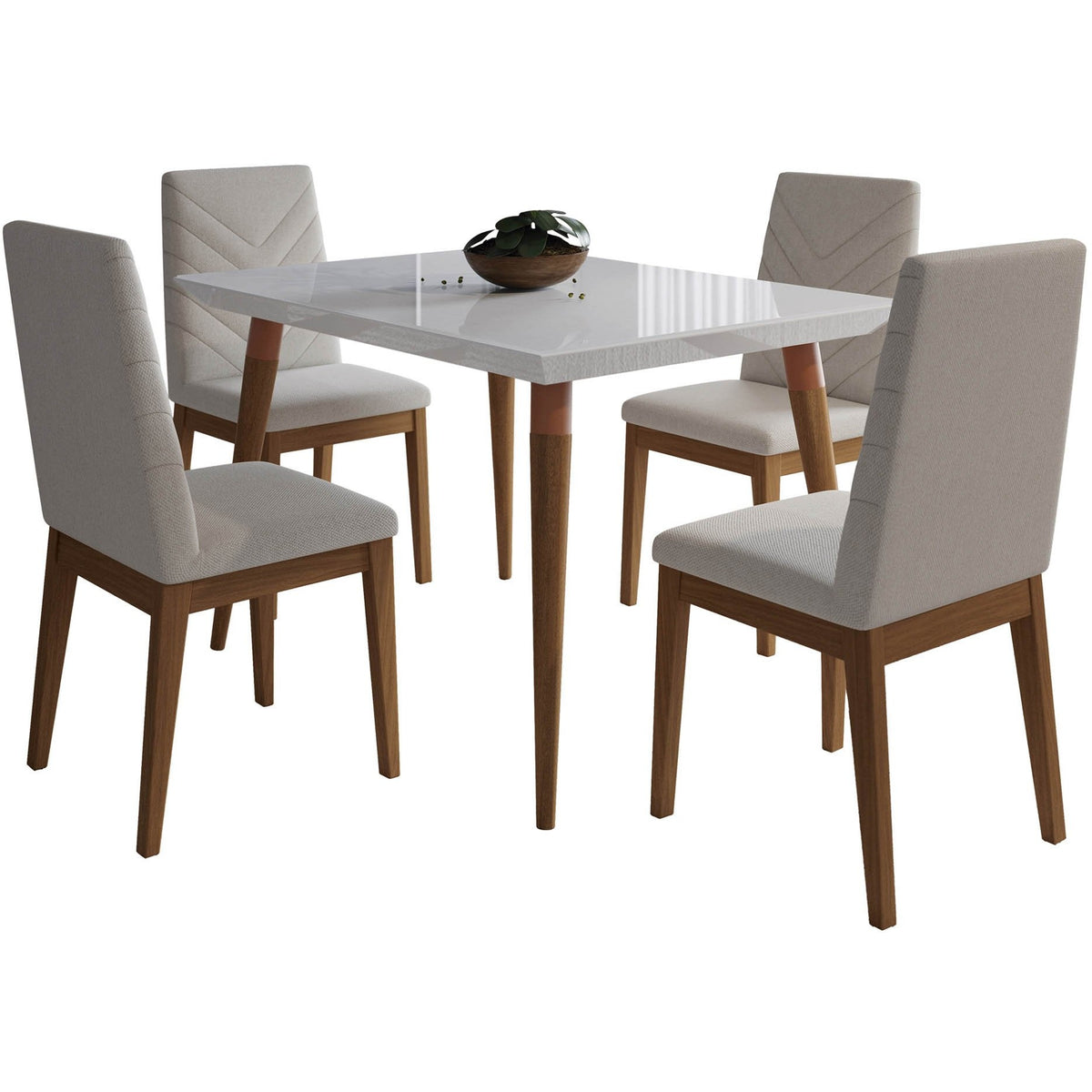 Manhattan Comfort 5-Piece Utopia 47.24" and Catherine Dining Set with 4 Dining Chairs in White Gloss and Beige-Minimal & Modern