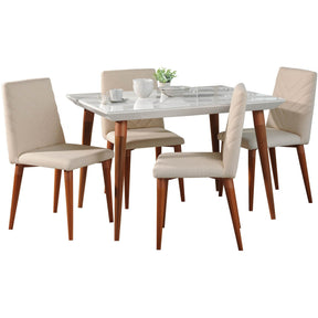 Manhattan Comfort 5-Piece Utopia 47.24" Dining Set with 4 Dining Chairs in White Gloss and Beige-Minimal & Modern