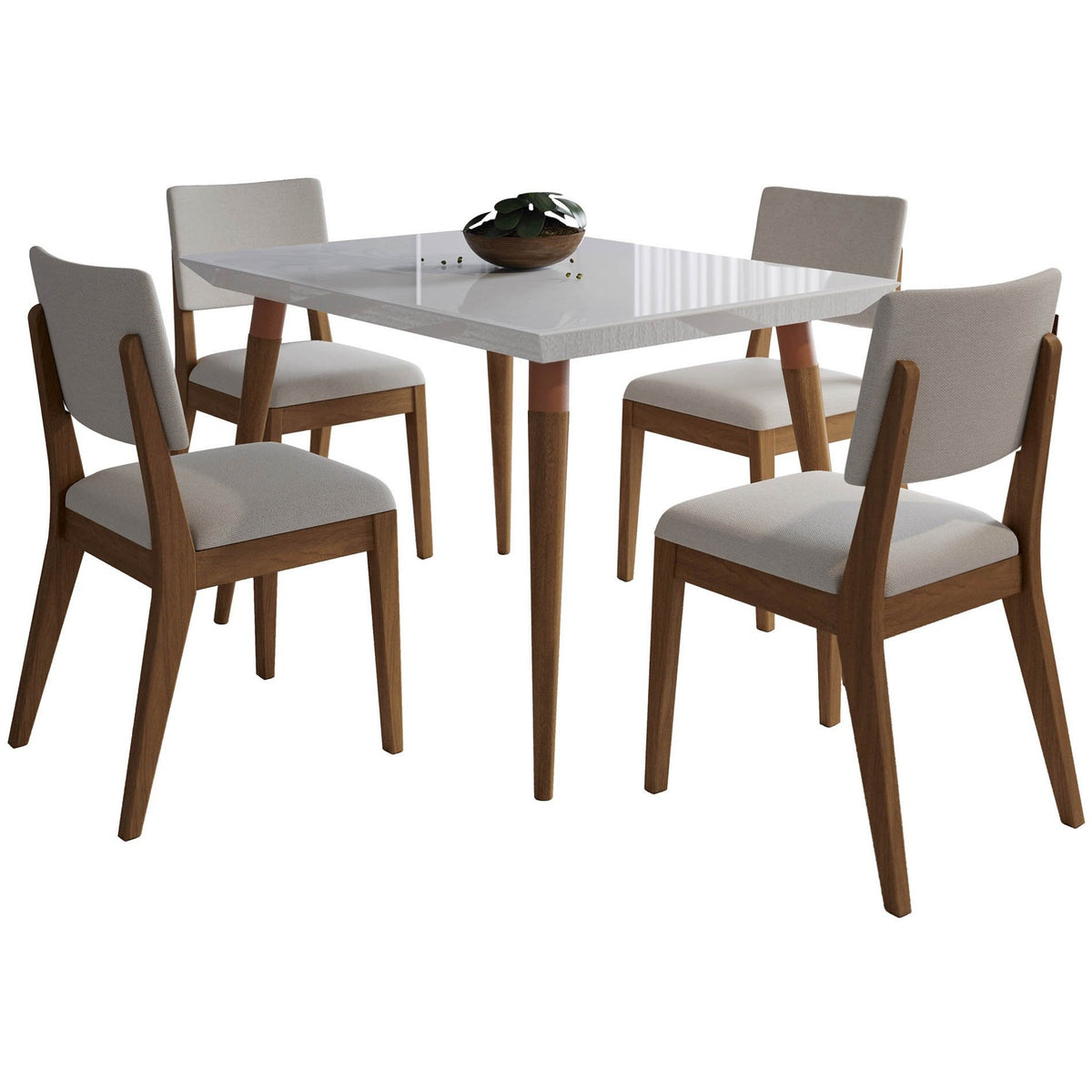Manhattan Comfort 5-Piece Utopia 47.24" and Dover Dining Set with 4 Dining Chairs in White Gloss and Beige-Minimal & Modern