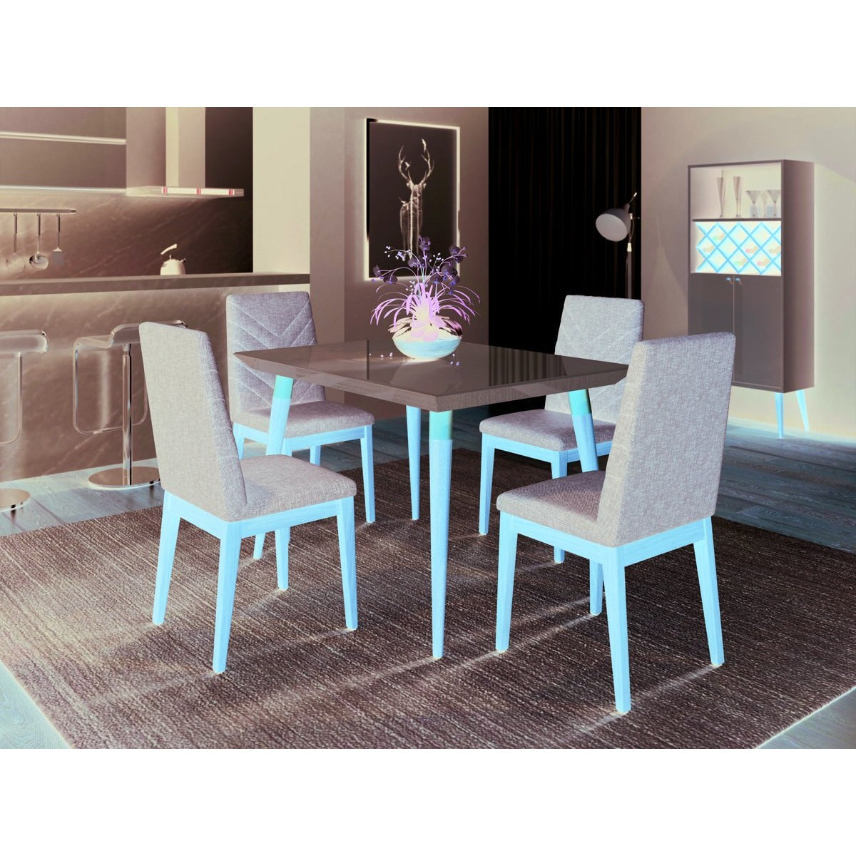 Manhattan Comfort 5-Piece Utopia 47.24" and Catherine Dining Set with 4 Dining Chairs in Off White and Grey-Minimal & Modern