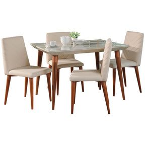 Manhattan Comfort 5-Piece Utopia 47.24" Dining Set with 4 Dining Chairs in Off White and Beige-Minimal & Modern
