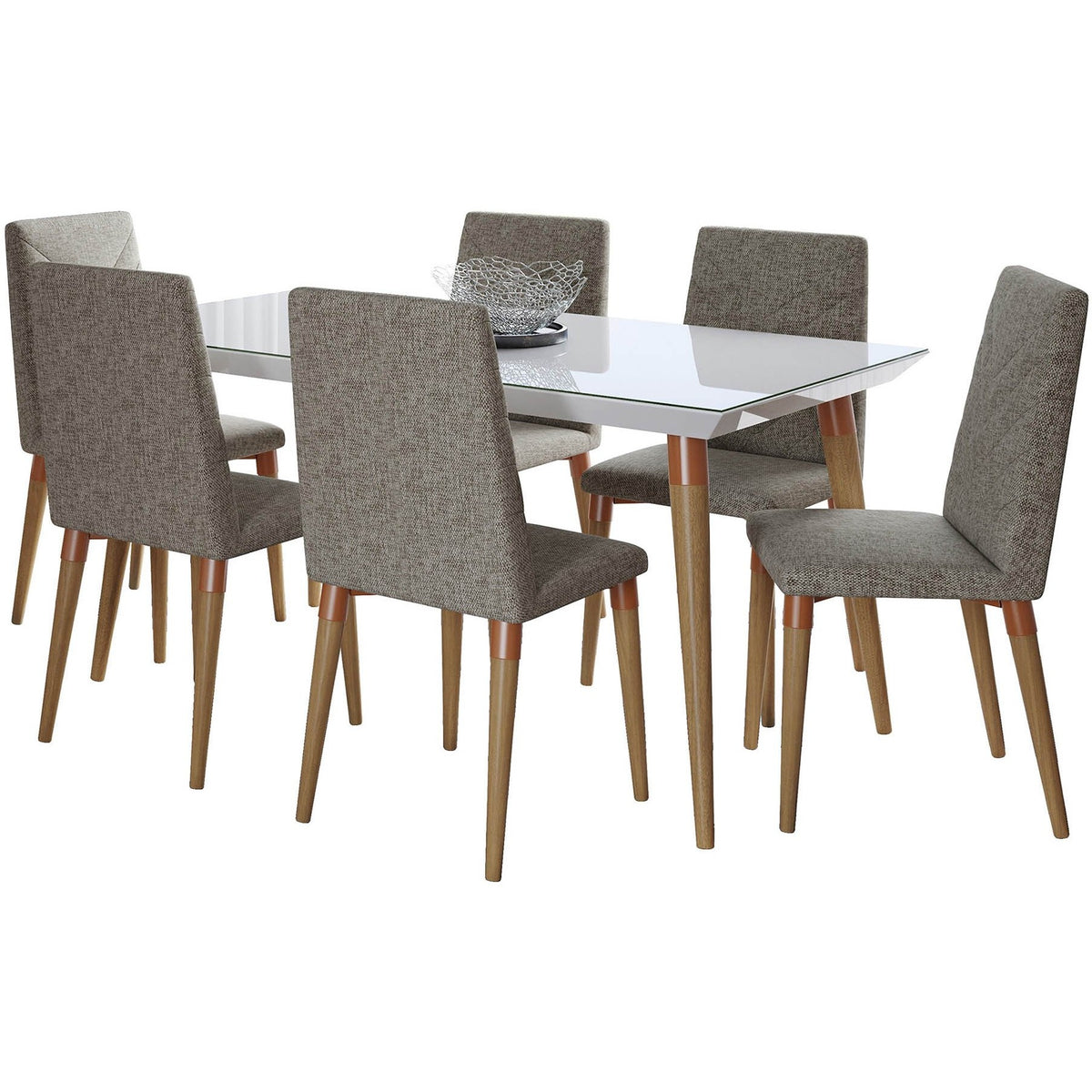Manhattan Comfort 7-Piece Utopia 62.99" Dining Set with 6 Dining Chairs in White Gloss and Grey-Minimal & Modern
