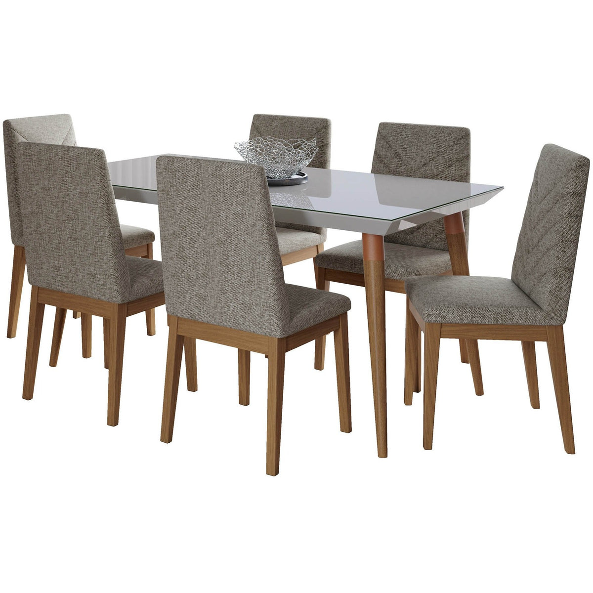Manhattan Comfort 7-Piece Utopia 62.99" and Catherine Dining Set with 6 Dining Chairs in Off White and Grey-Minimal & Modern