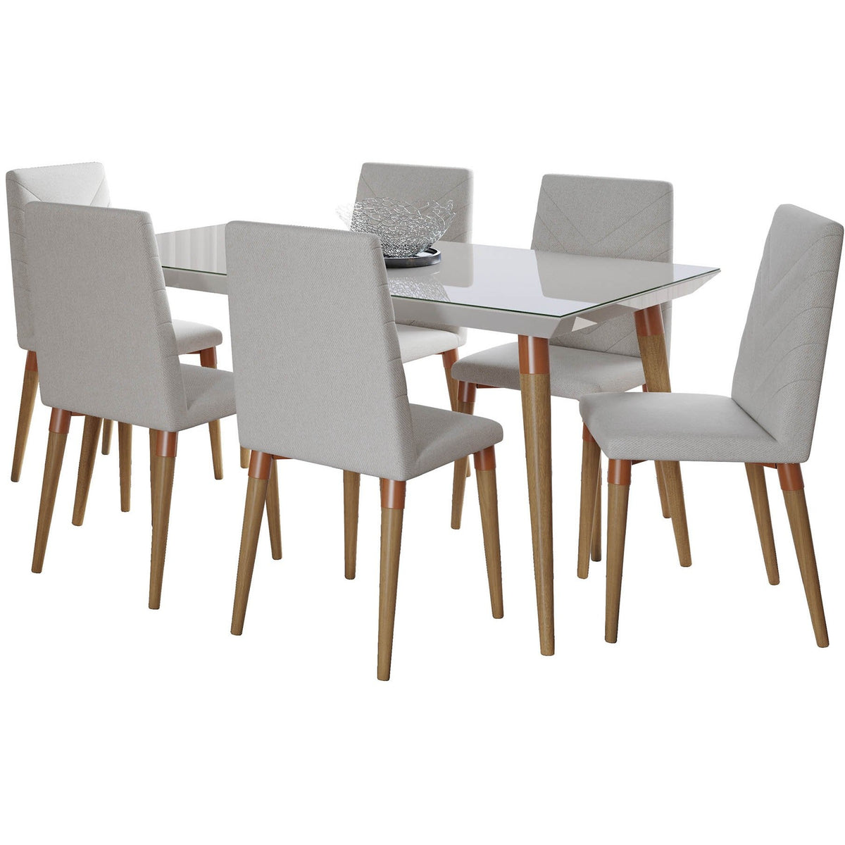 Manhattan Comfort 7-Piece Utopia 62.99" Dining Set with 6 Dining Chairs in Off White and Beige-Minimal & Modern