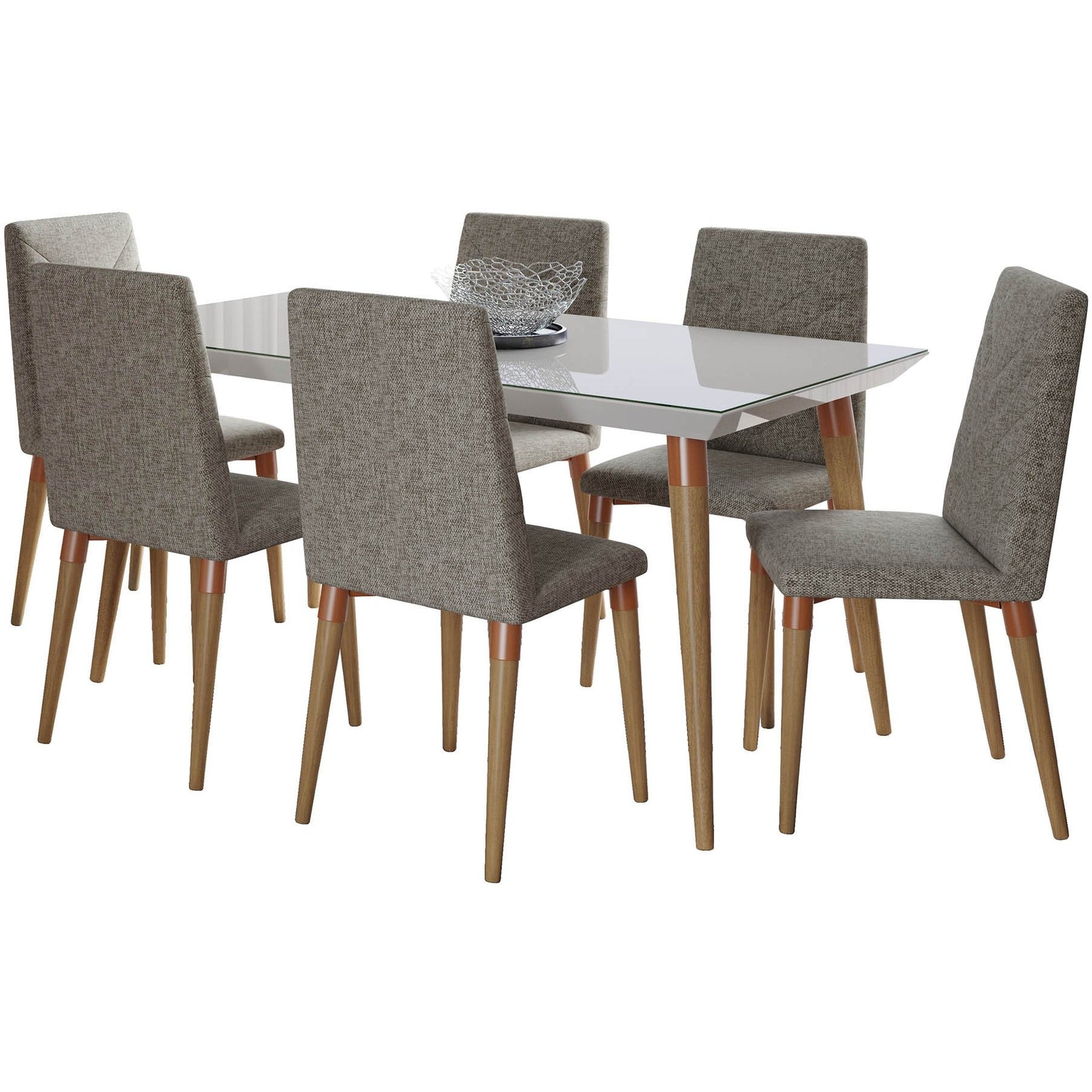Manhattan Comfort 7-Piece Utopia 62.99" Dining Set with 6 Dining Chairs in Off White and Grey-Minimal & Modern