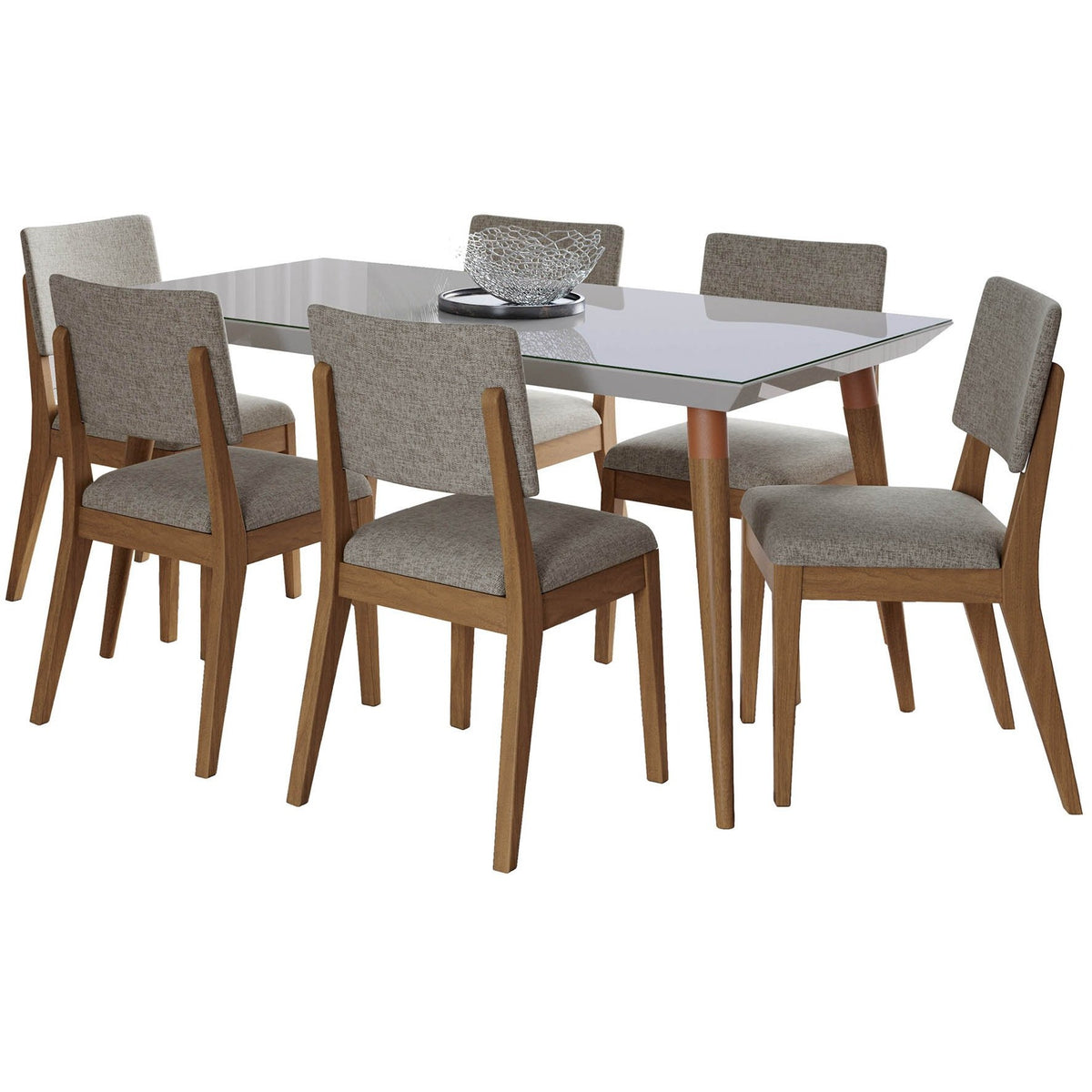 Manhattan Comfort 7-Piece Utopia 62.99" and Dover Dining Set with 6 Dining Chairs in Off White and Grey-Minimal & Modern