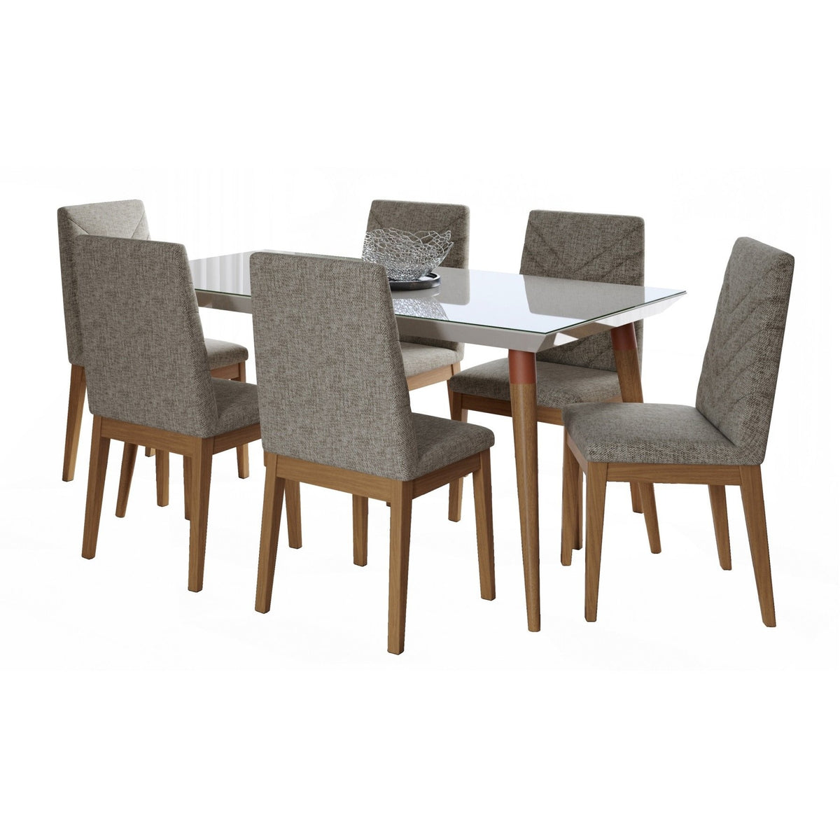 Manhattan Comfort 7-Piece Utopia 70.86" and Catherine Dining Set with 6 Dining Chairs in Off White and Grey-Minimal & Modern