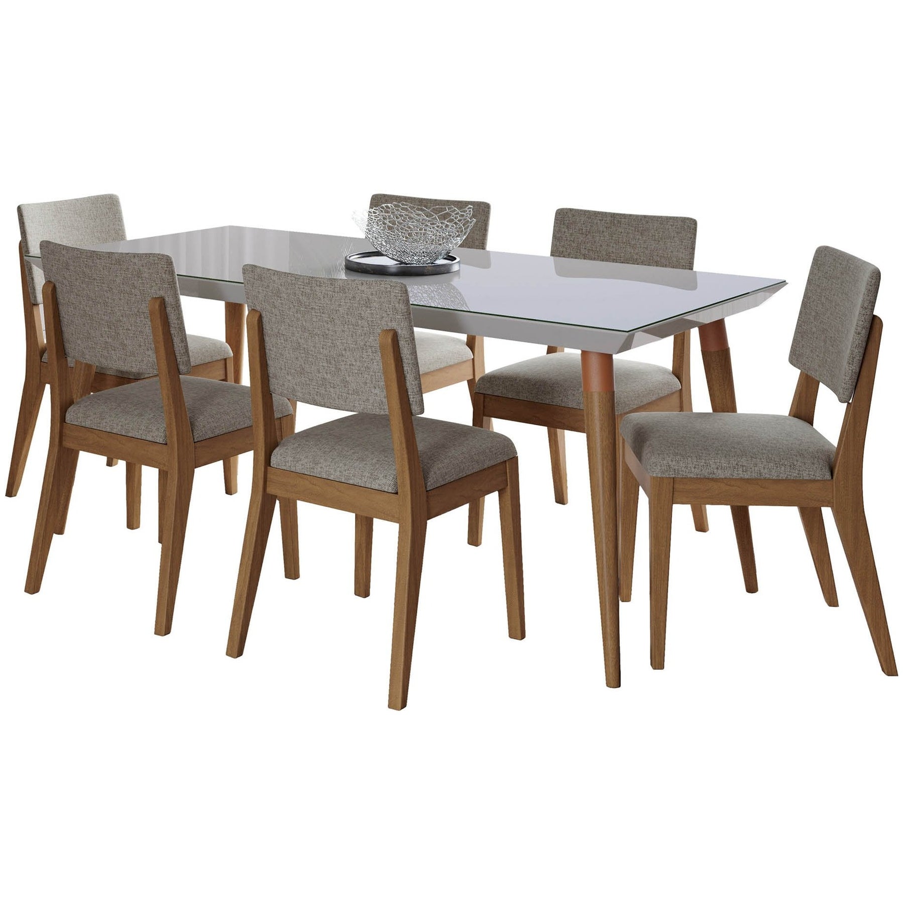 Manhattan Comfort 7-Piece Utopia 70.86" and Dover Dining Set with 6 Dining Chairs in Off White and Grey-Minimal & Modern